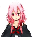  1girl bare_shoulders cape guilty_crown hair_ornament hairclip long_hair looking_at_viewer pink_hair red_eyes solo twintails yuzuriha_inori 