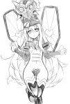  1girl boots cosplay hat hata_no_kokoro heart heart-shaped_pupils jakuzure_nonon jakuzure_nonon_(cosplay) kill_la_kill kotomuke_fuurin long_hair looking_at_viewer maebari majora&#039;s_mask mask monochrome navel revealing_clothes shako_cap simple_background sketch solo symbol-shaped_pupils symphony_regalia the_legend_of_zelda thigh-highs thigh_boots touhou traditional_media white_background 