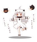 1girl ahoge dress glance1109 horns kantai_collection long_hair looking_at_viewer mittens northern_ocean_hime orange_eyes outstretched_arms pale_skin shinkaisei-kan solo spread_arms translated white_dress white_hair 