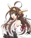  1girl ahoge akiran_(r32) bare_shoulders brown_hair cannon detached_sleeves headgear huge_ahoge japanese_clothes kantai_collection kongou_(kantai_collection) long_hair nontraditional_miko smile solo 