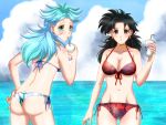  2girls artist_request bikini black_eyes black_hair blue_hair broly character_request dragon_ball_z female genderswap green_eyes large_breasts multiple_girls source_request swimsuit 