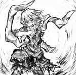  1girl ballpoint_pen_(medium) fighting_stance highres mizuhashi_parsee monochrome pointy_ears rg_(bvfij) scarf short_hair sketch solo touhou traditional_media 
