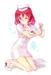  1girl akiru_(igel-flutter) hat love_live!_school_idol_project nishikino_maki nurse redhead short_hair solo syringe violet_eyes 