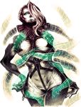  1girl breasts cowboy_shot cyborg disembodied_limb extra_arms glowing glowing_eye green_eyes hair_over_one_eye hand_on_hip highres large_breasts lips long_hair metal_gear_(series) metal_gear_rising:_revengeance mistral_(metal_gear_rising) nose riftka solo wide_hips 