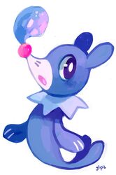  2016 commentary creature full_body gen_7_pokemon glitchedpuppet highres image_sample no_humans nose_bubble pokemon pokemon_(creature) popplio signature simple_background solo tumblr_sample violet_eyes white_background 