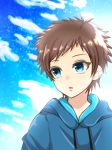  1boy blue_eyes brown_hair hooded_sweater hoodie male nagi_no_asukara sakishima_hikari shimeji_ponzu short_hair sweater 