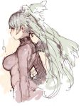  1girl artist_request back breasts feathered_wings final_fantasy final_fantasy_tactics head_wings impossible_clothes impossible_leotard large_breasts leotard long_hair long_sleeves lowres profile red_eyes silver_hair solo ultima_(fft) white_wings wings 