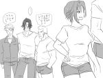  1girl 3boys comic eroe genderswap hasumi_souji_(eroe) igarashi_kyou_(eroe) monochrome multiple_boys original school_uniform short_hair translated 