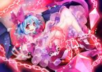  1girl :d ascot blue_hair chain frilled_skirt frills hat looking_at_viewer mary_janes mob_cap open_mouth red_eyes remilia_scarlet shoes short_hair skirt smile solo suzuka_sario touhou wrist_cuffs 