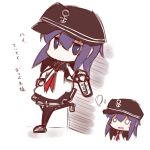  2girls akatsuki_(kantai_collection) blush_stickers canned_coffee chibi hat highres holding imagining kantai_collection long_hair multiple_girls nuu_(nu-nyu) o_o pleated_skirt purple_hair school_uniform serafuku sketch skirt translated 