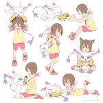  :3 ^_^ animal_ears blue_eyes blush brown_hair carrying cat cat_ears claws closed_eyes digimon digimon_adventure gloves kemonomimi_mode lee1210 lying on_stomach paw_gloves petting piggyback scarf seiza short_hair shorts shoulder_carry sitting tail tailmon whistle yagami_hikari 