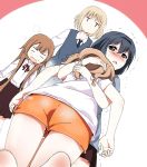  4girls baka_neko blonde_hair blue_hair blush brown_eyes brown_hair casual furutani_himawari hairband hug long_hair multiple_girls oomuro_hanako oomuro_nadeshiko oomuro_sakurako open_mouth shocked_eyes short_hair shorts siblings sisters very_long_hair yuri yuru_yuri |_| 