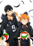  2boys bird black_hair bloom blush grin haikyuu!! hinata_shouyou kageyama_tobio kurot looking_at_viewer male multiple_boys open_mouth orange_hair short_hair smile sportswear tears twitter_username white_background 