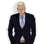  1boy blonde_hair formal gamagoori_ira hands_in_pockets kill_la_kill ma2 male necktie smile solo suit white_background 