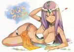  1girl :q blush bracelet breasts circlet cleavage dark_skin dragon_quest dragon_quest_iv earrings jewelry large_breasts loincloth long_hair manya purple_hair rosary_(pixiv) smile solo tongue tongue_out violet_eyes 