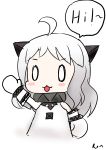  0_0 1girl :3 absurdres ahoge blush_stickers chibi highres horns kantai_collection long_hair looking_at_viewer mittens northern_ocean_hime open_mouth pale_skin ron_(hengyep) shinkaisei-kan silver_hair sketch smile solo 