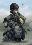  1girl aimpoint assault_rifle camouflage camouflage_pants car-15 english erica_(naze1940) gun helicopter helmet highres military military_uniform operator original pants rifle solo thailand uniform weapon 