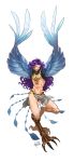  1boy absurdres change_ring claws earrings harpy highres horns jewelry jojo_no_kimyou_na_bouken kars_(jojo) loincloth long_hair monster_boy monster_girl purple_hair signature simple_background solo white_background wings 