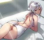  ass back bed dress houtengeki looking_back lying on_stomach red_eyes white_hair 