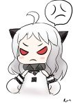  &gt;:( 1girl absurdres ahoge anger_vein angry blush_stickers chibi highres horns kantai_collection long_hair looking_at_viewer mittens northern_ocean_hime pale_skin ron_(hengyep) shinkaisei-kan silver_hair sketch solo spoken_anger_vein 