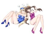  2girls animal_ears blonde_hair blue_eyes bowtie breasts brown_hair bunny_girl bunnysuit cecilia_alcott cleavage detached_collar fang green_eyes hairband high_heels highres huang_lingyin infinite_stratos leotard long_hair multiple_girls pocca rabbit_ears twintails wrist_cuffs 