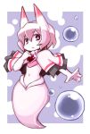  1girl :&lt; blush_stickers brooch capelet disgaea disgaea_d2 expressionless horns jewelry kugelschreiber monster_girl no_nose pink_hair purple_background red_eyes sea_angel_(disgaea) short_hair skirt solo white_skin 