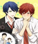  1girl 3boys anger_vein apfl0515 black_hair blue_hair blush brown_hair drawing gekkan_shoujo_nozaki-kun green_eyes hori_masayuki kashima_yuu mikoshiba_mikoto multiple_boys necktie nozaki_umetarou red_eyes redhead reverse_trap smile sparkle 