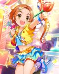  1girl arrow artist_request bow_(weapon) brown_hair hair_ornament hairclip idolmaster idolmaster_cinderella_girls official_art ryuuzaki_kaoru short_hair smile solo weapon yellow_eyes 