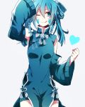  1girl ;p adapted_costume blue_eyes blue_hair china_dress chinese_clothes ene_(kagerou_project) heart highres kagerou_project long_hair moi_(mo_i45) one_eye_closed side_slit solo tongue tongue_out twintails 