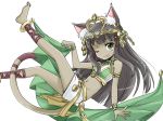  1girl ;p animal_ears bastet_(p&amp;d) black_hair cat_ears cat_tail dark_skin green_eyes headgear looking_at_viewer mikagami_hiyori navel one_eye_closed puzzle_&amp;_dragons smile solo tail tongue tongue_out 