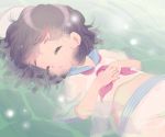  1girl black_hair closed_eyes ears eyebrows eyelashes hands_together hat murasa_minamitsu oto parted_lips partially_submerged sailor_collar sailor_hat short_hair shorts sleeping solo touhou younger 