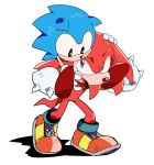  2boys chiro_(pez777) gloves knuckles_the_echidna multiple_boys no_humans sega shadow sonic sonic_the_hedgehog standing tail violet_eyes white_background younger 