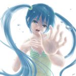  1girl 4bangai bikini_top blue_hair crying crying_with_eyes_open hair_ornament hatsune_miku highres long_hair open_mouth see-through solo swimsuit swimsuit_under_clothes tears twintails vocaloid water_droplets 