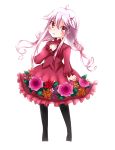  1girl black_legwear blush breasts dress flower guilty_crown hair_ornament hairclip hand_on_own_chest highres long_hair looking_at_viewer open_mouth pantyhose pink_hair red_eyes reduction solo twintails yuzuriha_inori 