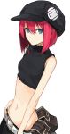  1girl blue_eyes borrowed_character hat looking_at_viewer miruto_netsuki mound_of_venus original redhead short_hair simple_background solo white_background 
