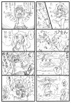  !! 4koma :d ? ahoge airplane bbb_(friskuser) closed_eyes comic crossed_arms dress flying_sweatdrops highres holding honest_axe horns japanese_clothes kantai_collection kariginu kite lake long_hair mittens monochrome multiple_4koma northern_ocean_hime open_mouth parody ryuujou_(kantai_collection) shinkaisei-kan smile spoken_question_mark sweatdrop tears translation_request tree tripping twintails visor_cap 