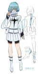  1girl blue_hair boots dated genderswap glasses inumuta_houka kill_la_kill nail_polish sabamiso_(waruagaki) short_hair skirt uniform 