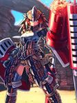  1girl armor gunlance huge_weapon monster_hunter rathalos_(armor) shield weapon 