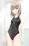  1girl blue_eyes competition_swimsuit girls_und_panzer highres itsumi_erika one-piece_swimsuit short_hair silver_hair standing swimsuit takafumi 