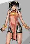  1girl black_hair bracelet china_dress chinese_clothes jewelry jwabonjooi ling_xiaoyu namco short_twintails shorts side_slit sleeveless small_breasts solo tekken twintails 