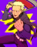  1boy blonde_hair chair gakuran jacket jacket_on_shoulders jewelry necklace nose_piercing open_mouth persona persona_4 persona_4:_the_ultimate_in_mayonaka_arena persona_4:_the_ultimax_ultra_suplex_hold piercing sami_(object_dump) scar school_uniform short_hair smile tatsumi_kanji yellow_eyes 