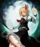  1girl ;d ascot blonde_hair darkness hair_ribbon one_eye_closed open_mouth red_eyes ribbon rumia shirt short_hair skirt smile spark621 touhou vest 
