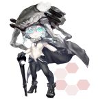  1girl aqua_eyes bodysuit cape chibi fumizuki glowing glowing_eyes kantai_collection pale_skin shinkaisei-kan staff wo-class_aircraft_carrier 