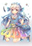  1girl ahoge bag blue_gloves brown_eyes brush gloves hair_ornament hairclip hat holding long_hair looking_at_viewer original pixiv-tan pjrmhm_coa shoes shoulder_bag silver_hair smile solo 