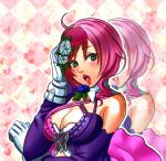  1girl alisa_boskonovich android breasts cleavage flower green_eyes hair_flower hair_ornament large_breasts lips m_september mismatched_sleeves multicolored_hair namco pink_hair redhead short_hair solo tekken tekken_7 tekken_tag_tournament_2 two-tone_hair zoom_layer 