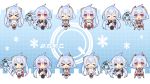  &gt;_&lt; 6+girls :d ^_^ ahoge blue_hair breasts chibi closed_eyes hair_ornament highres holding long_hair looking_at_viewer matoi_(pso2) milkpanda multiple_girls multiple_persona open_mouth phantasy_star phantasy_star_online_2 red_eyes smile staff twintails 
