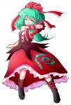  1girl :d ^_^ alphes_(style) closed_eyes dairi frilled_skirt frills front_ponytail green_hair hair_ribbon kagiyama_hina long_hair long_skirt open_mouth parody ribbon short_sleeves skirt smile style_parody touhou transparent_background 