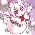  1girl bright_pupils brooch bubble capelet chestnut_mouth disgaea disgaea_d2 horns jewelry lowres mizuno_mumomo monster_girl no_nose red_eyes sea_angel_(disgaea) short_hair solo webbed_hands white_hair white_skin 