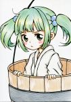  &gt;:/ 1girl bucket colored_pencil_(medium) green_eyes green_hair highres in_bucket in_container kisume meme-tan_(bana_nan26) short_hair touhou traditional_media twintails 
