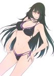  1girl bikini black_hair blush breasts brown_eyes cleavage hand_on_hip highres infinite_stratos large_breasts long_hair looking_at_viewer navel o-ring_top orimura_chifuyu side-tie_bikini simple_background sketch solo swimsuit toned white_background zucchini 